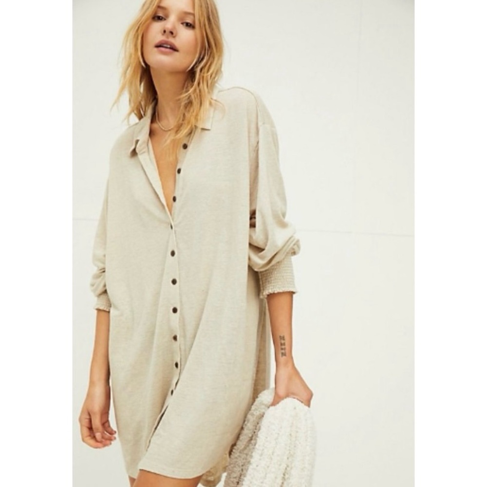 Free People Cream Button-Up Dress